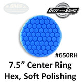 Buff & Shine 7.5" Center Ring Foam Hex-Face Buff Pad, Soft Polishing, 650RH