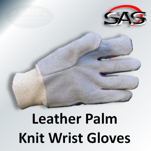 Leather Palm Knit Wrist Work Gloves