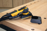 Mirka Edge Protector for Mirka DEOS 3" x 5" Sander on wood bench