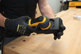 Mirka Edge Protector for Mirka DEOS 3" x 5" Sander being attached to tool