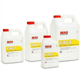 Four containers of MAS Epoxies Fast Epoxy Resin Hardener on a white background