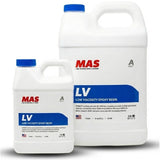 Two bottles of MAS Epoxies Low Viscosity Epoxy Resin on a white background