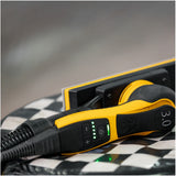 Mirka DEOS II 383X 2.75" x 8" Electric Vacuum Sander 3.0mm Orbit, MID3834044US, tool in action image, 2