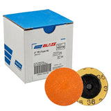 Norton 2" Blaze R980P CA Quick Change Locking Discs, Type III (TR), Ceramic, image of box and discs.
