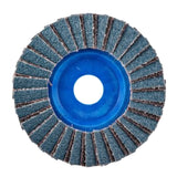 Norton Gemini R766 ZA Flap Disc, 4.5" x 7/8", Plastic Hub, Flat T27, Zirconia Alumina, blue plastic backing, image of bottom abrasive disc view.