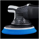 RUPES PrecisionPro Backup Pad close up image on tool with blue foam buff pad.