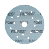 RUPES PROCUT 5" 17-Hole Film Abrasive Vacuum Sanding Discs, Ceramic-A/O Blend, back side of disc showing grip backing