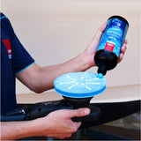 RUPES Marine XC‑300 Fast Cut Compound being applied to a DA blue foamed wool buff pad