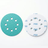 Sandwox 132 Green Eco Standard Series 5" 8-Hole Grip Sanding Discs, image of front and back of disc