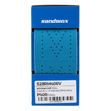 Sandwox 528 Series Blue Ceramic 2.75" Vacuum Grip Sanding Rolls, image of the abrasive dispenser face of the box.