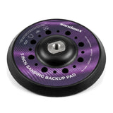 Sandwox 5" Multi-Hole Grip Backup Pad for SX553US Sander, M8 Thread, BH-53, side angle view.