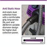 Sandwox 15' Antistatic Vacuum Hose for Electric Sanders, Variable 28-35mm Diameter, image showing close up and variable diameter diagram.