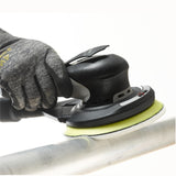 Sunmight Flex Foam Film 6" Vacuum Grip Sanding Discs, on sander, sanding an aluminum pole