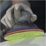 Sia 1550 Siapower 6" S-Performance Mulit-Hole Siafast Grip Sanding Discs, close up of sanding a panel