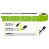 Sia 1550 Siapower 2.75" S-Performance Multi-Hole Siafast Grip Sanding Rolls, image showing perforations and fitting on different size hand sanding blocks
