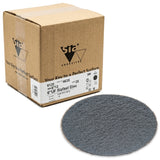 sia 6120 siafleece 6" Grip Nonwoven Abrasive Discs, Ultra Fine (Gray), image of product box packaging and disc