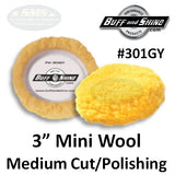 Buff & Shine 3" Wool Grip Buff Pad, Medium Cut / Polishing, 2-Pack, 301GY