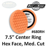 Buff & Shine 7.5" Center Ring Foam Hex-Face Buff Pad, Medium Cutting, 680RH