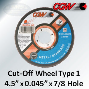 Quickie-Cut 4.5" x 0.045" x 7/8"-Hole, Type 1 Cut-Off Wheels, 35514
