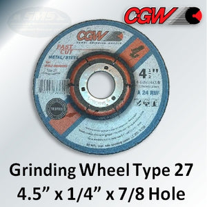 Fast Cut 4.5" x 1/4" x 7/8-Hole Type 27 Grinding Wheels, 36255