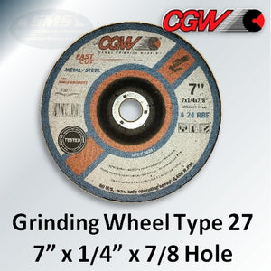 Fast Cut 7" x 1/4" x 7/8-Hole Type 27 Grinding Wheels, 36261