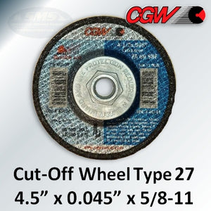 Quickie-Cut 4.5" x 0.045" x 5/8"-11, Type 27 Cut-Off Wheels, Box of 10 Discs, 45141
