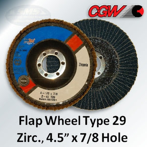 Flap Wheel, Zirconium, Type 29, 4.5" x 7/8"-Hole