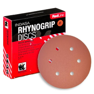 Indasa RedLine Rhynogrip 6" 6-Hole Sanding Discs, 630 Series