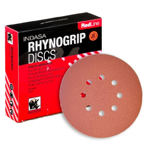 Indasa RedLine Rhynogrip 6" 8-Hole Sanding Discs, 640 Series